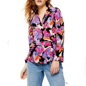 TOPSHOP Floral Tie Wrap Blouse